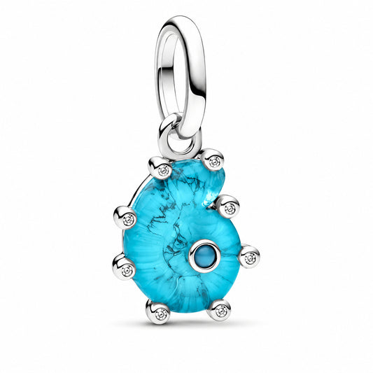 Blue Murano Glass Sea Snail Dangle Charm Hallmarked S925 Sterling Silver