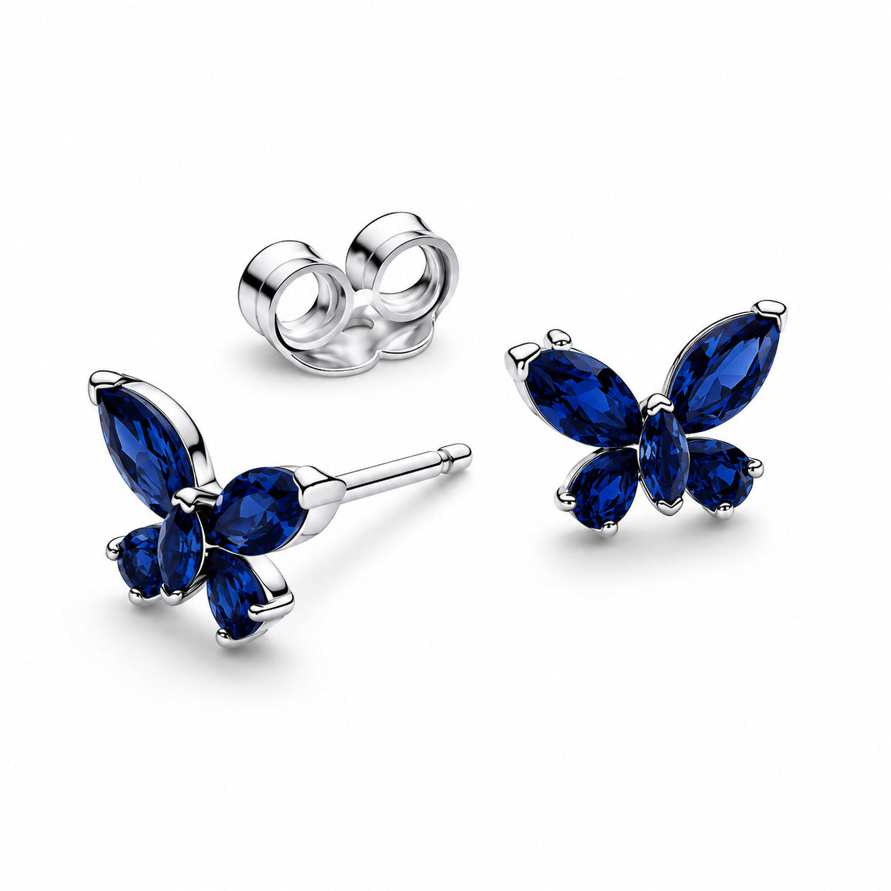 Blue Sparkling Butterfly Stud Earrings