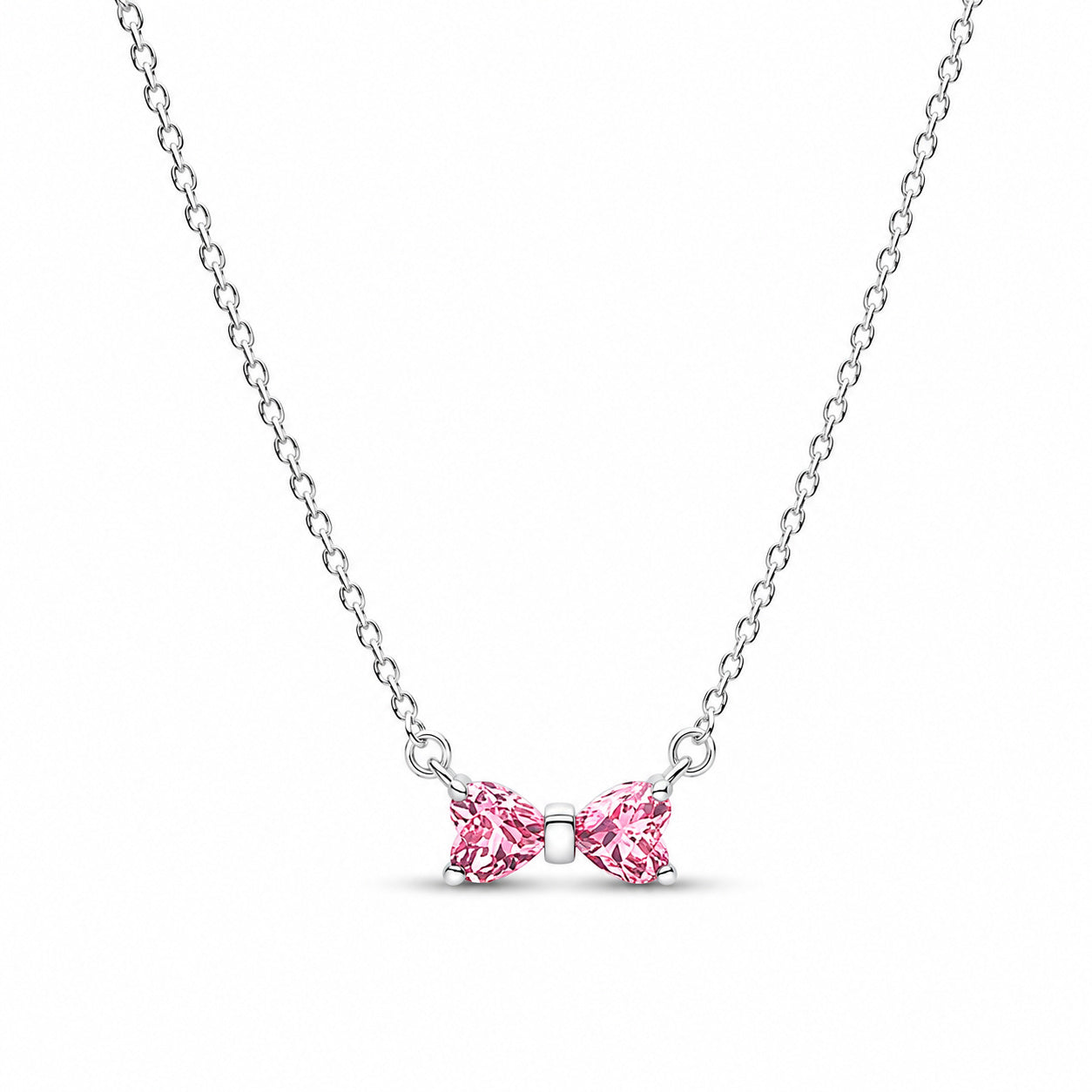 Pink Bow Necklace Pendant Hallmarked S925 Sterling Silver