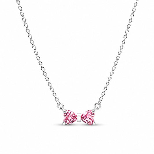 Pink Bow Necklace Pendant Hallmarked S925 Sterling Silver