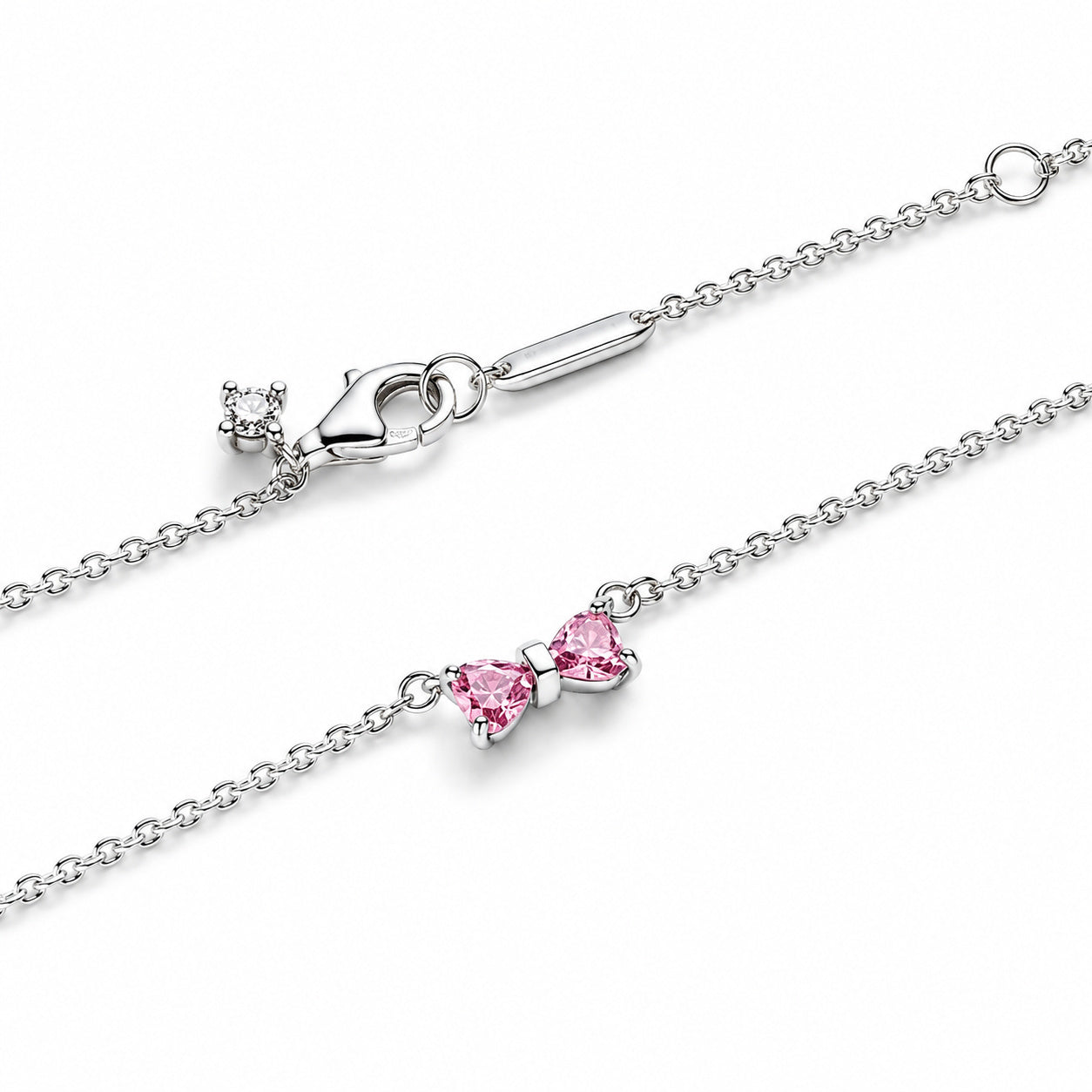 Pink Bow Necklace Pendant Hallmarked S925 Sterling Silver