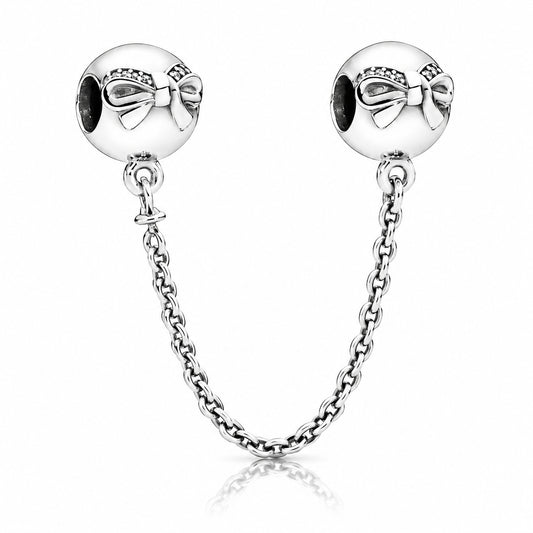Bow Safety Chain Charm S925 Sterling Silver