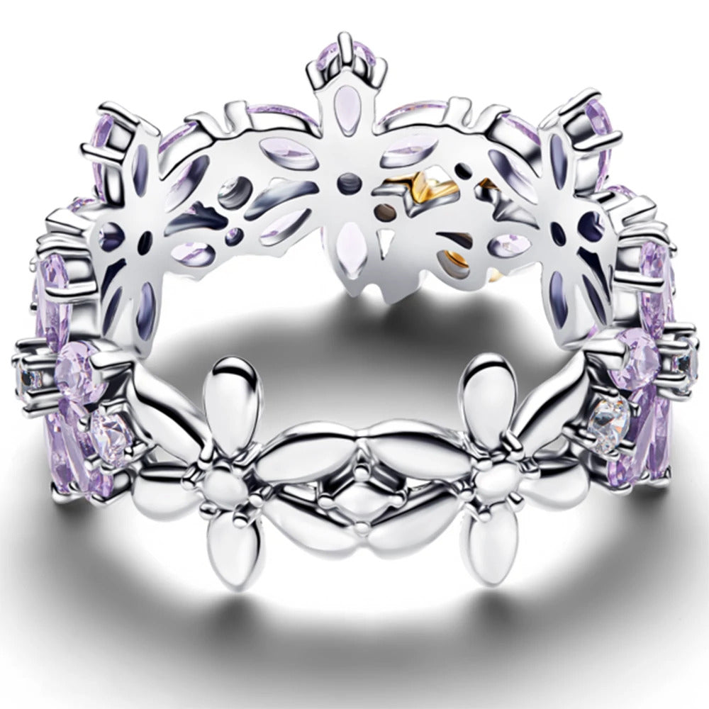 Sparkling White Radiant Bridgerton Herbarium & Bee Sterling Silver Ring