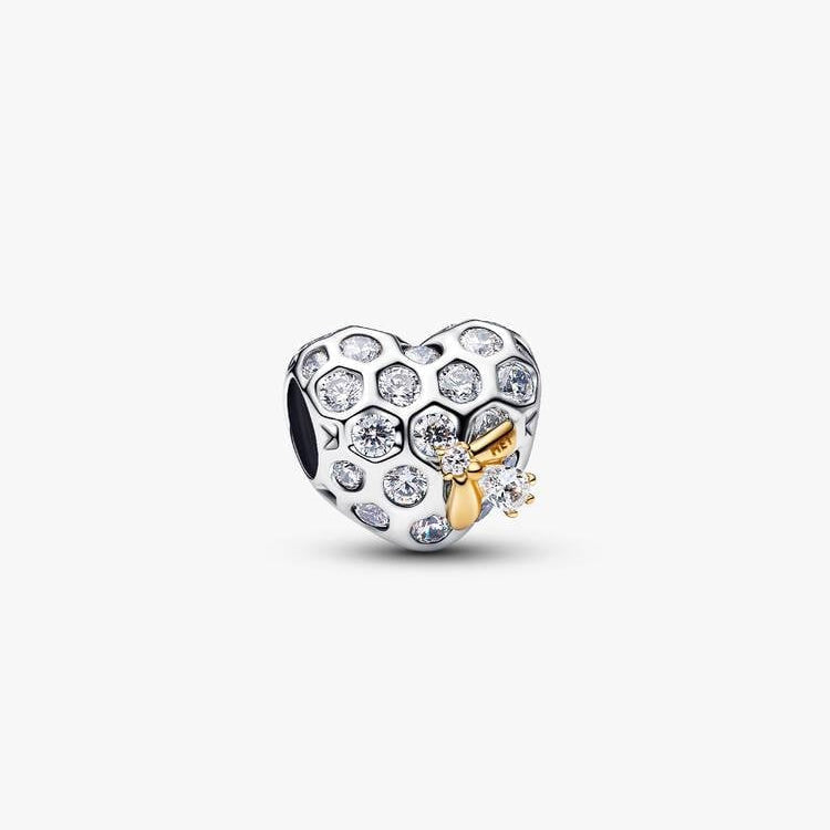 Bridgerton Honeycomb & Bee Heart Dangle Charm Hallmarked S925 Sterling Silver