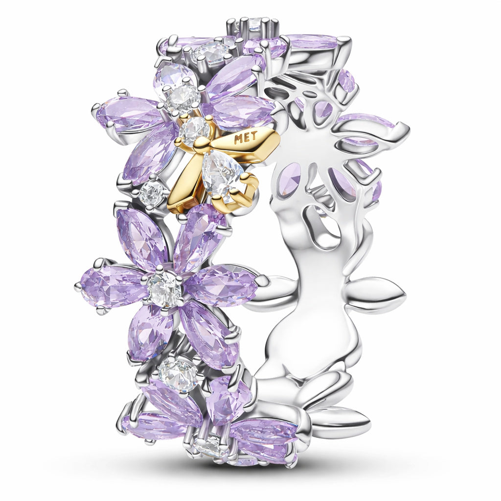 Sparkling White Radiant Bridgerton Herbarium & Bee Sterling Silver Ring