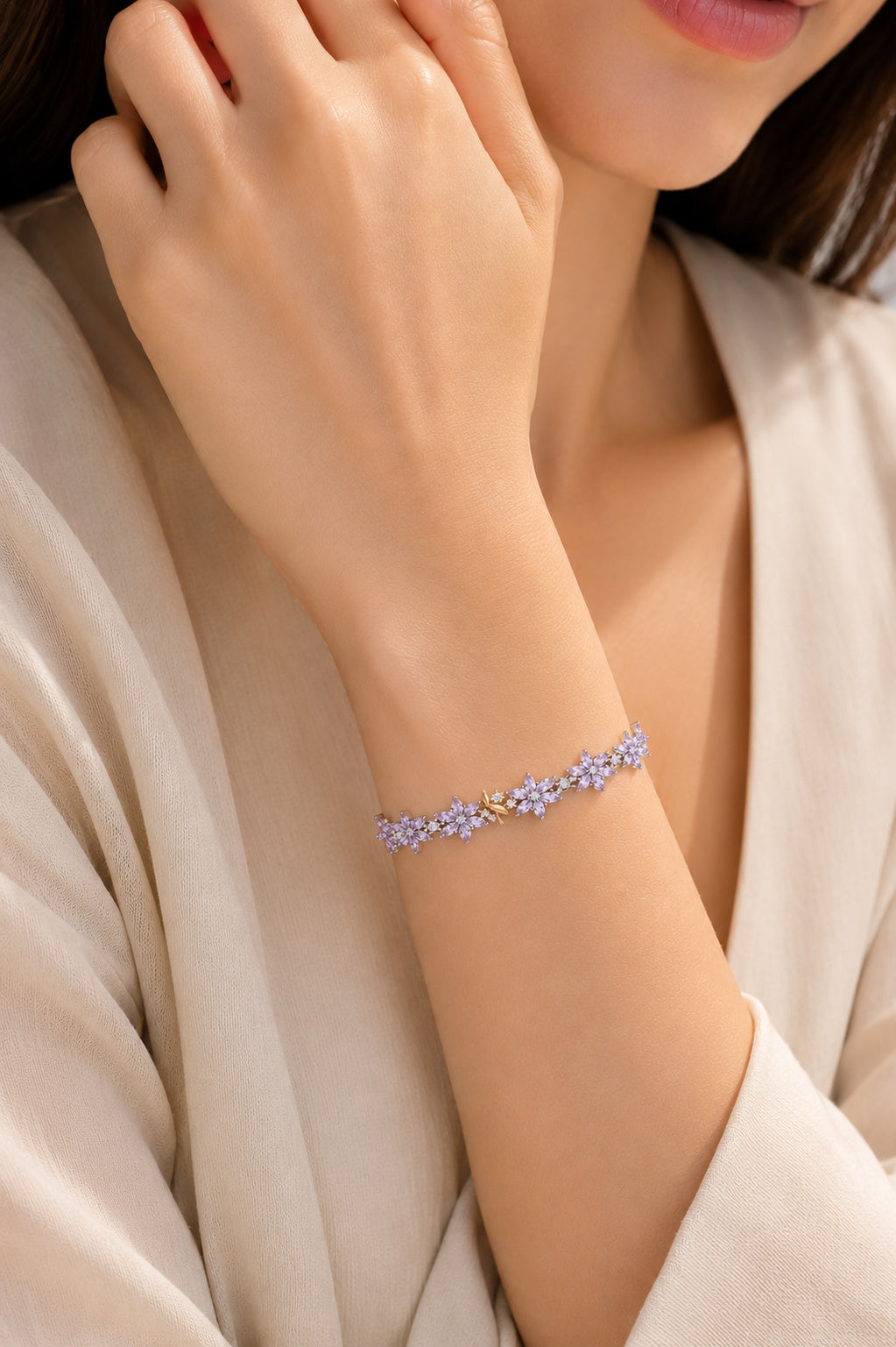 Bridgerton Herbarium & Bee Tennis Bracelet Hallmarked S925 Sterling Silver