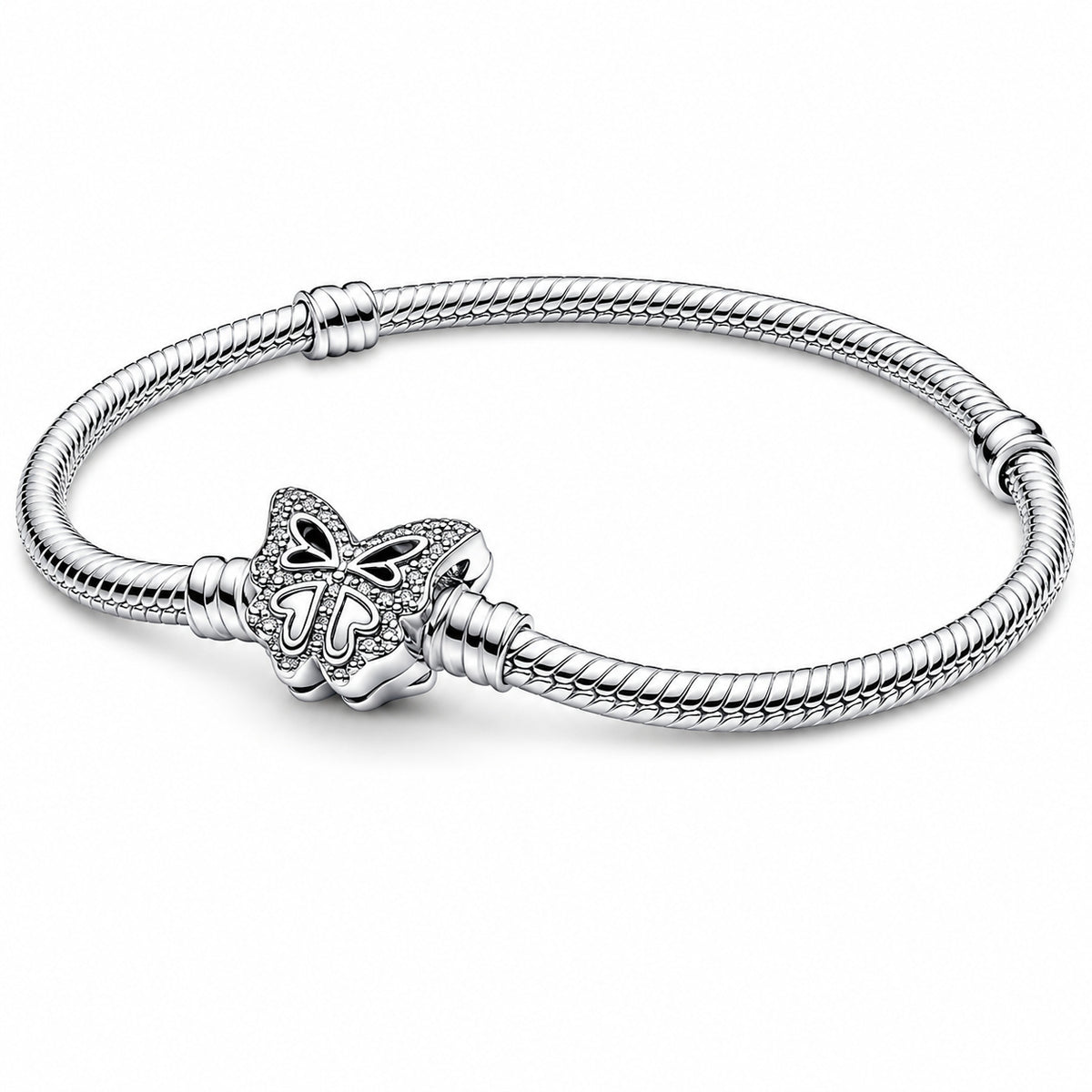 Butterfly Clasp Snake Chain Bracelet Hallmarked S925 Sterling Silver