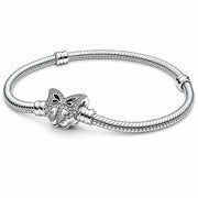 Butterfly Clasp Snake Chain Bracelet Hallmarked S925 Sterling Silver