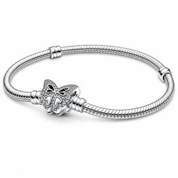 Butterfly Clasp Snake Chain Bracelet Hallmarked S925 Sterling Silver
