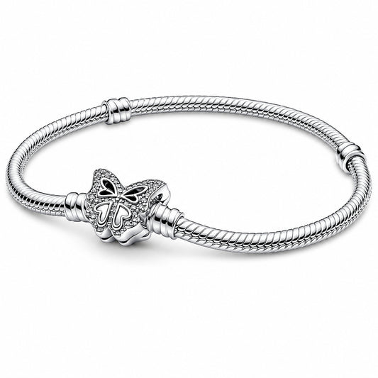 Butterfly Clasp Snake Chain Bracelet Hallmarked S925 Sterling Silver