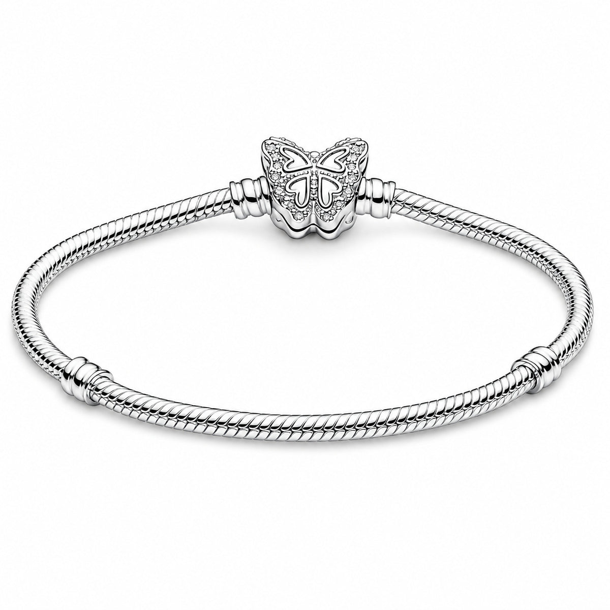 Butterfly Clasp Snake Chain Bracelet Hallmarked S925 Sterling Silver