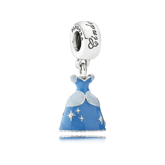 Disney Princess Cinderella Dress Dangle Charm Hallmarked S925 Sterling Silver