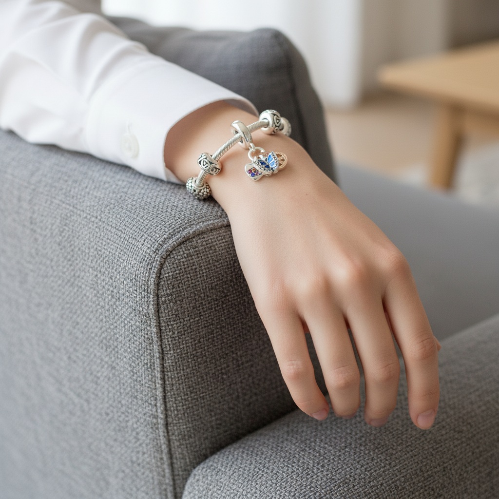 Camera, Heart & Compass Triple Dangle Charm Hallmarked S925 Sterling Silver