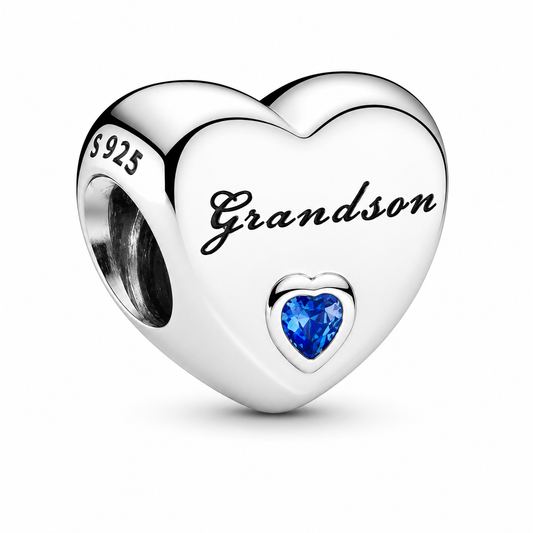 Grandson Heart Charm Hallmarked S925 Sterling Silver