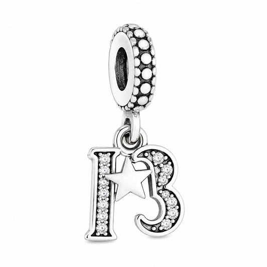 13th Birthday Dangle Charm Hallmarked S925 Sterling Silver