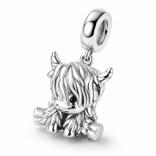 Highland Cow Dangle Charm Hallmarked S925 Sterling Silver