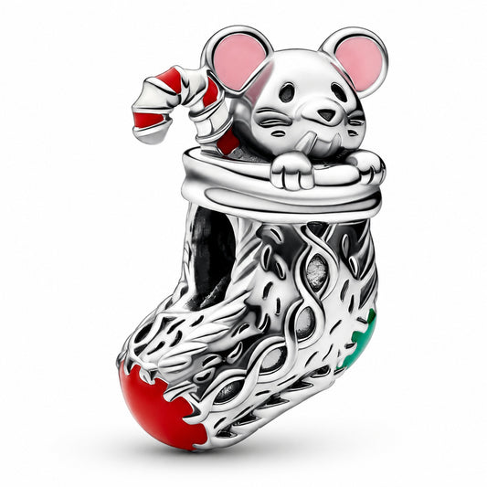 Christmas Festive Mouse & Stocking Charm S925 Sterling Silver