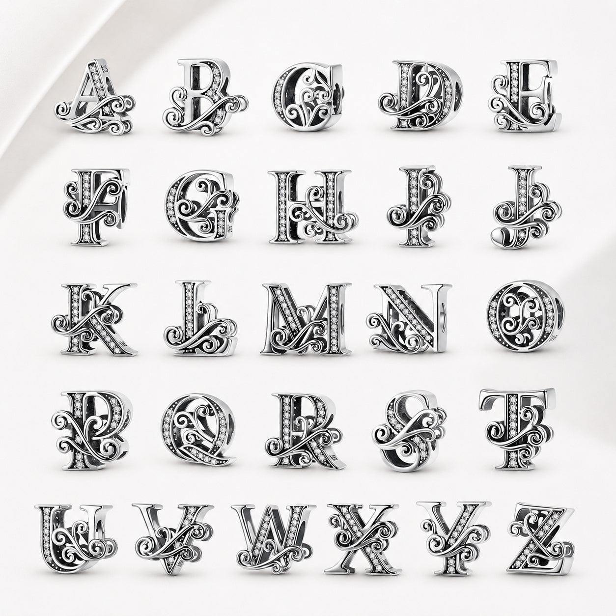 S925 Classic Alphabets A to Z Sterling Silver Charm Collection