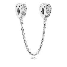 Clear Pave Heart Safety Chain Charm Hallmarked S925 Sterling Silver