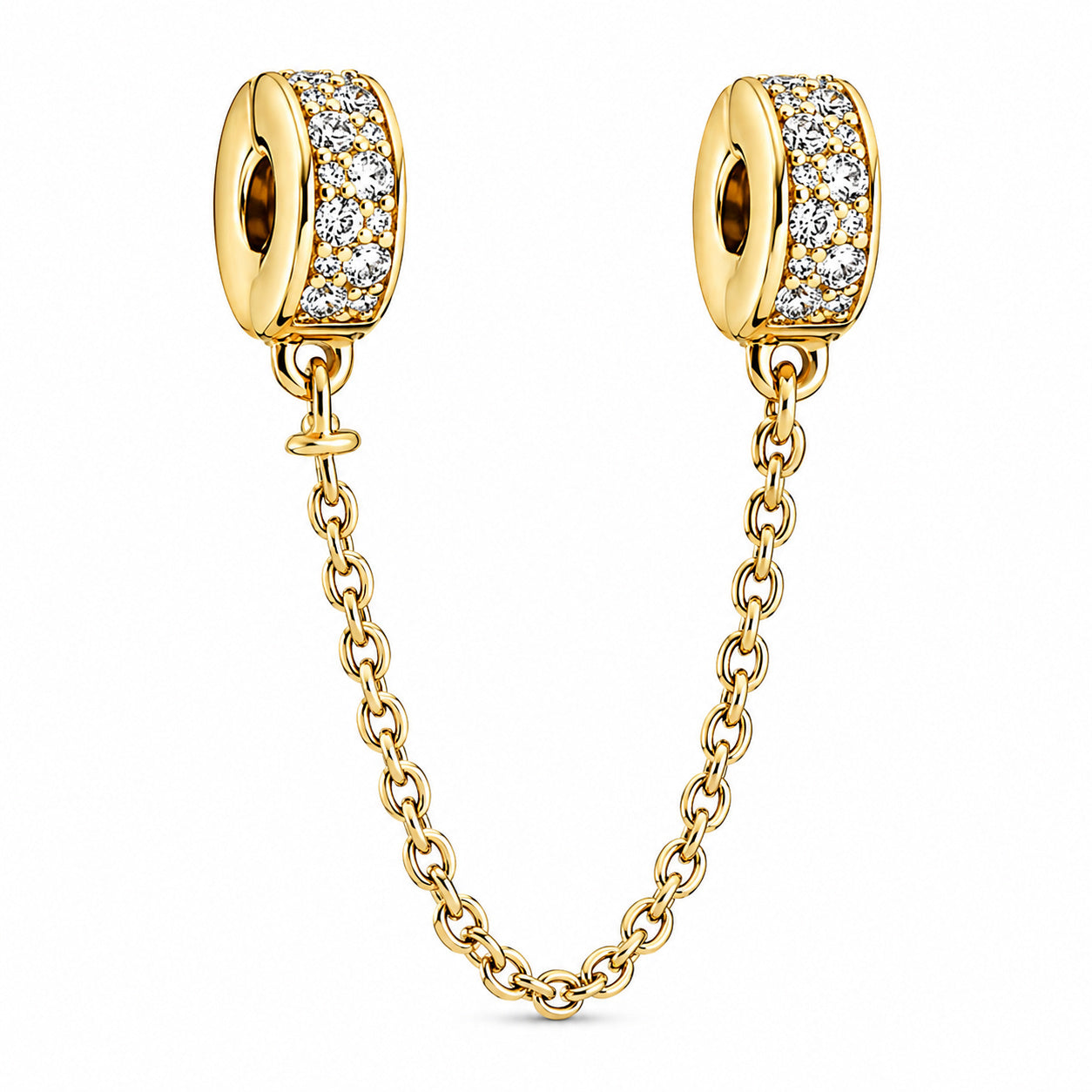 Clear Pave Golden Safety Chain Charm S925 Sterling Silver