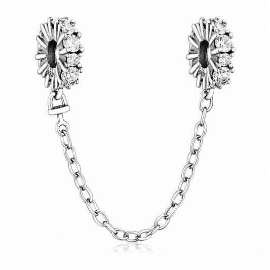 Clear Sparkle Safety Chain Charm Hallmarked S925 Sterling Silver