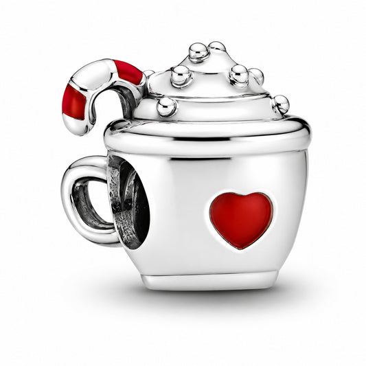 Cocoa & Candy Cane Charm Hallmarked S925 Sterling Silver