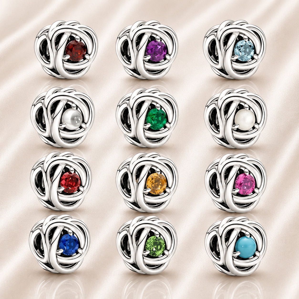 S925 Birthstone Eternity Circle Months Sterling Silver Charm Collection