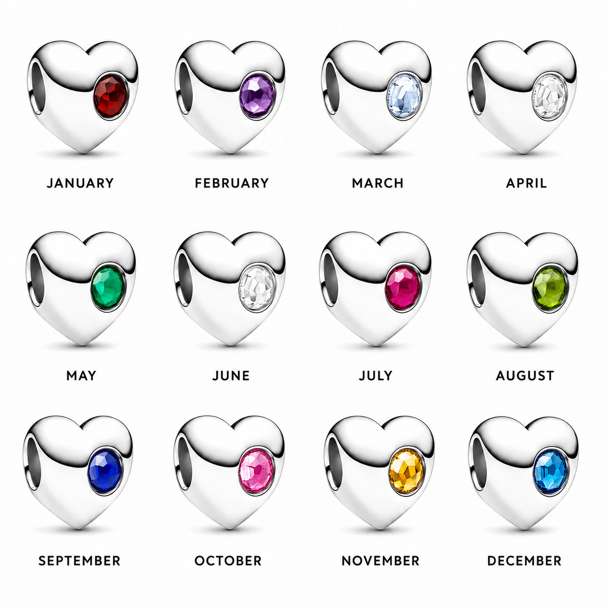 Birthstone Hearts Bracelet Charm S925 Sterling Silver