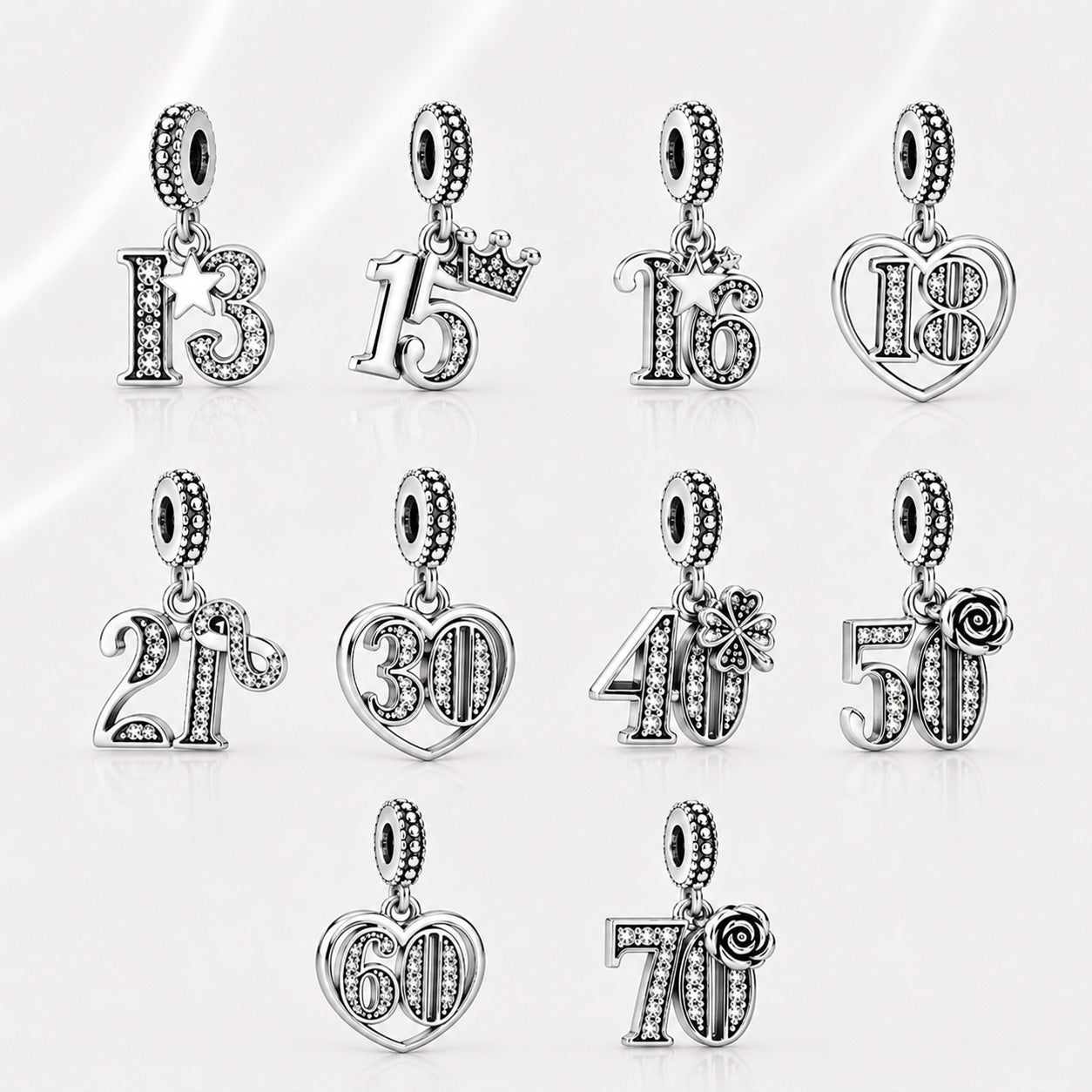 S925 Birthday Charms 15th,16th,18th,21st,30th,40th,50th,60th  Serling Dangle Silver Charms