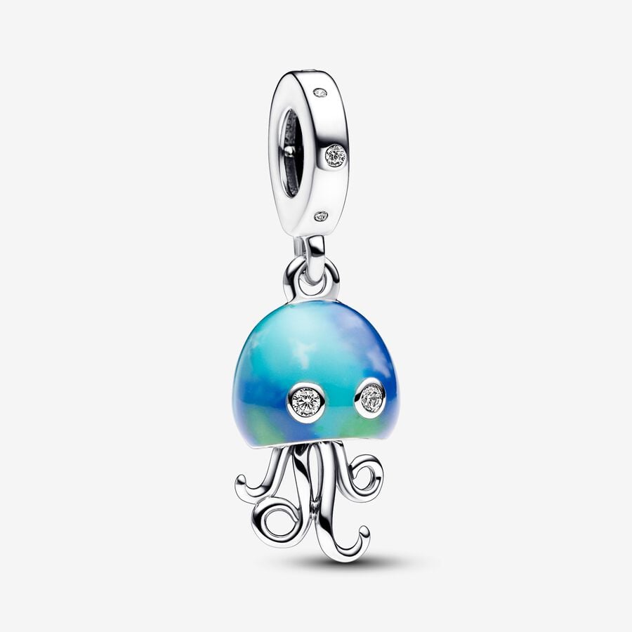 Colour-changing Jellyfish Dangle Charm Hallmarked S925 Sterling Silver