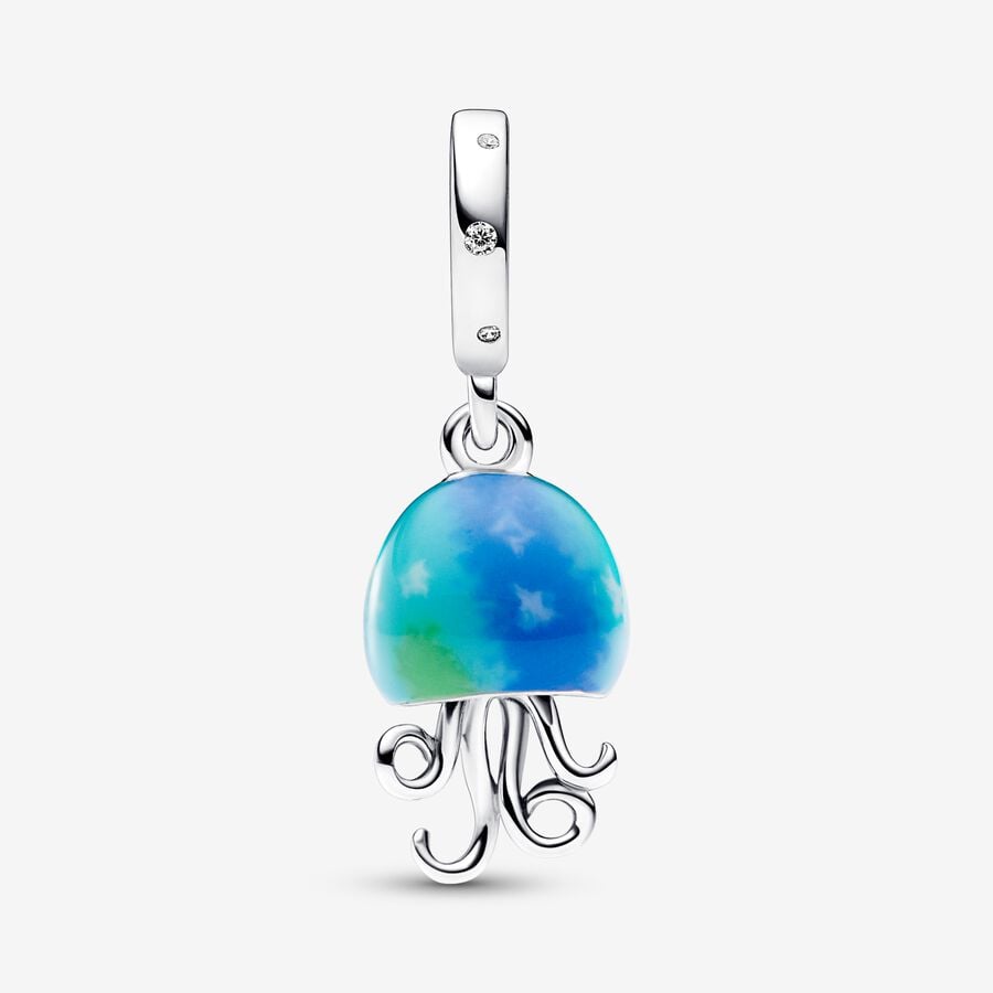 Colour-changing Jellyfish Dangle Charm Hallmarked S925 Sterling Silver