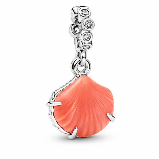 Coral-coloured Shell Double Dangle Charm Hallmarked S925 Sterling Silver