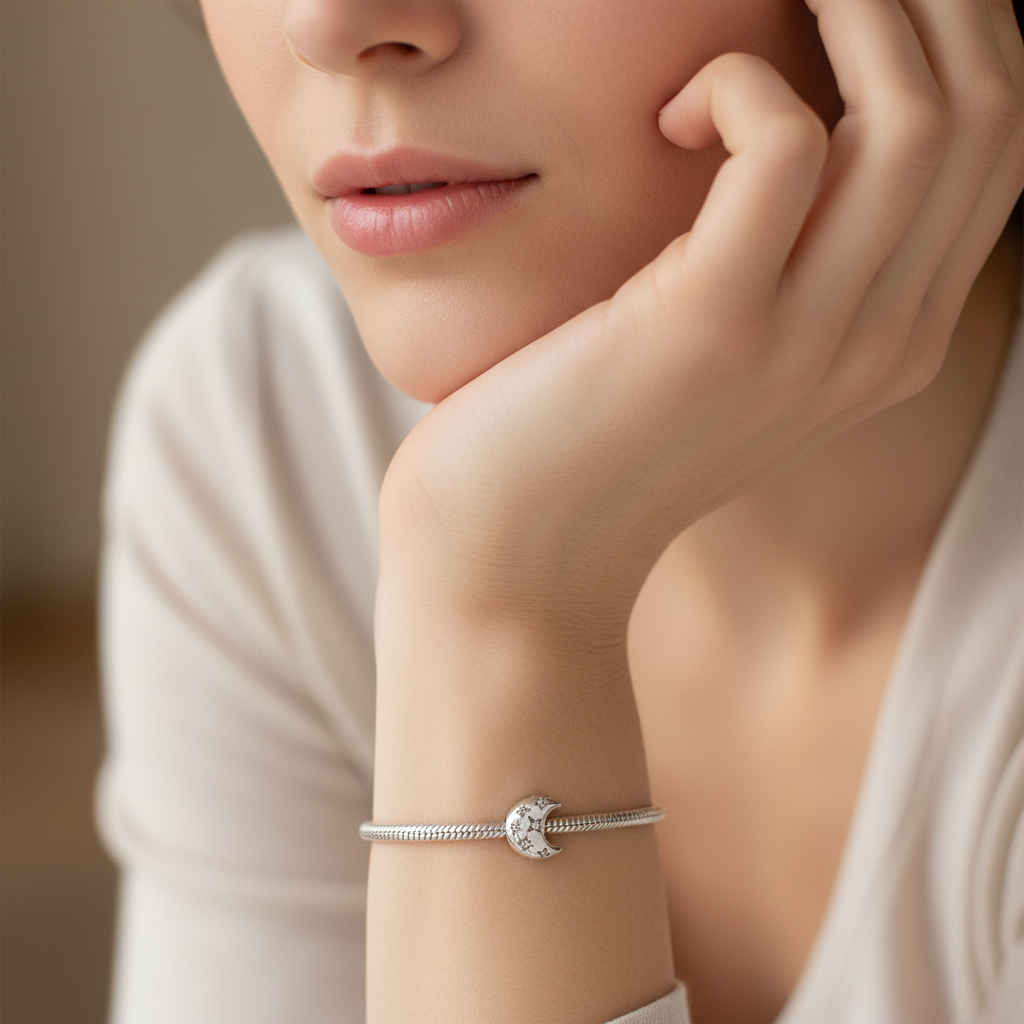Crescent Moon Charm Hallmarked S925 Sterling Silver