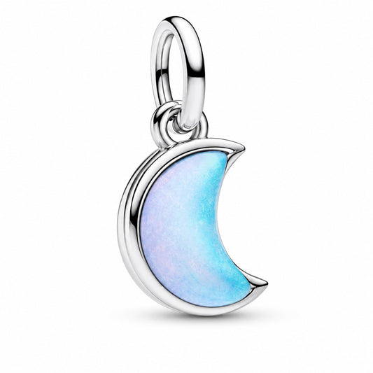 Crescent Moon Double Dangle Charm Hallmarked S925 Sterling Silver