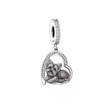Cute Dog Dangle Charm Hallmarked S925 Sterling Silver