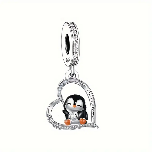 Cute Penguin Heart Charm Hallmarked S925 Sterling Silver