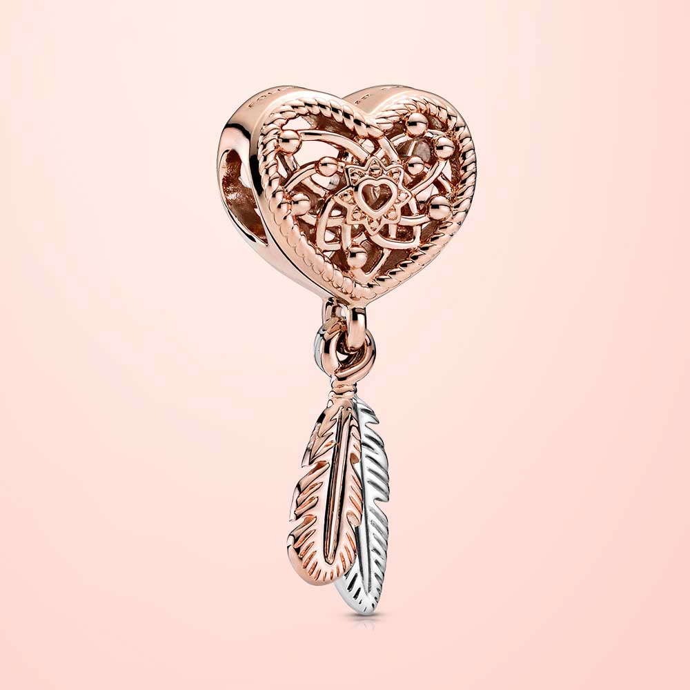 Two Feather Dreamcatcher Charm Hallmarked S925 Sterling Silver