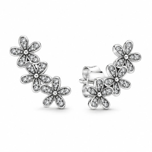 Daisy Silver Stud Earrings With Clear Cubic Zirconia Stud Earrings