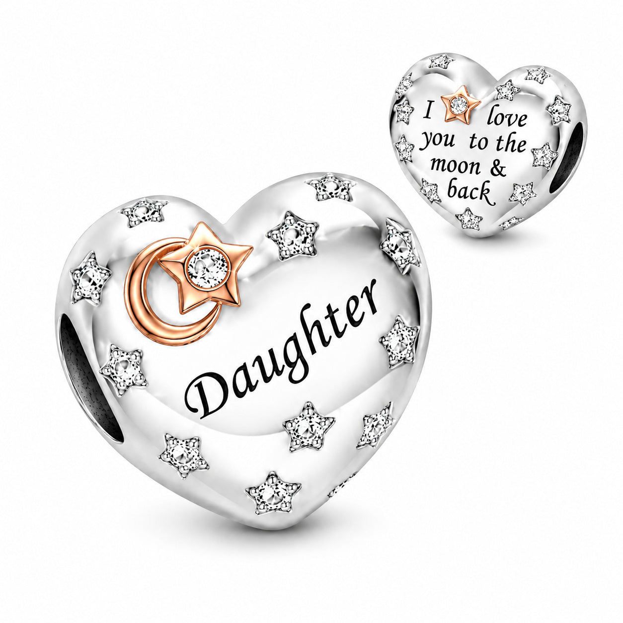 Daughter Charm I Love You To The Moon & Back Charm Hallmarked S925 Sterling Silver