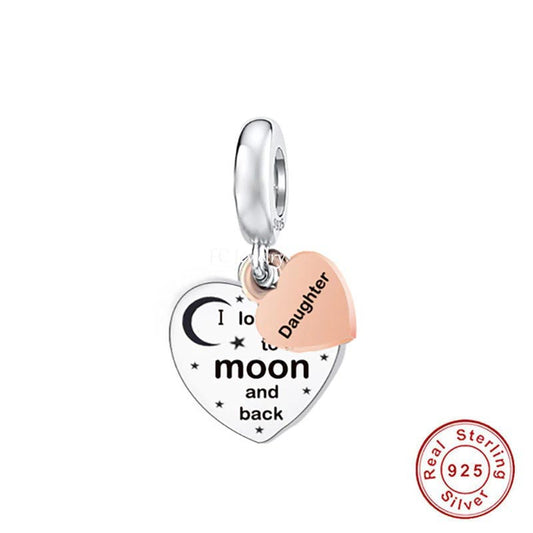 Daughter Love You to the Moon and Back Charm Hallmarked S925 Sterling Silver