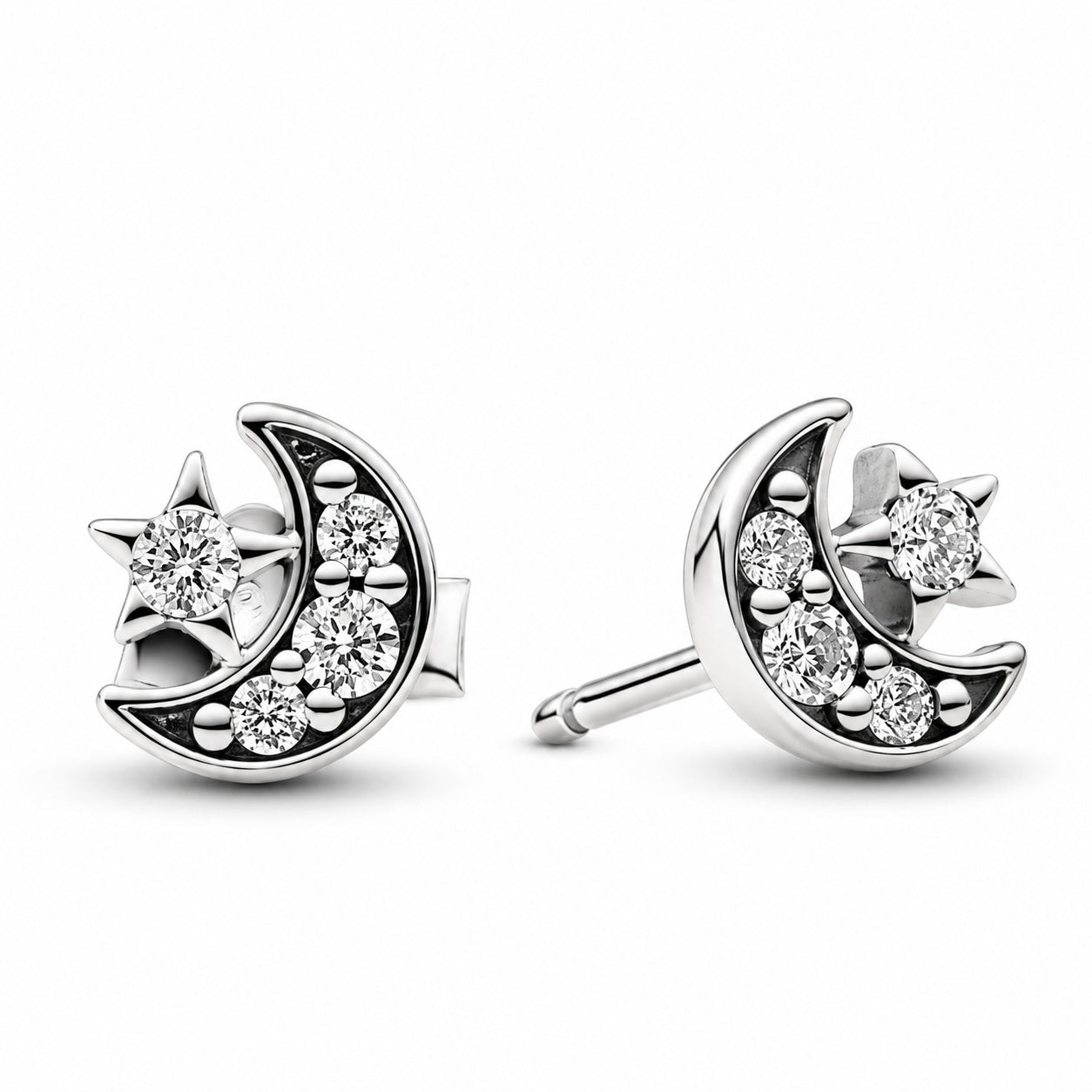 Dazzling Sparkling Moon & Star Stud Earrings