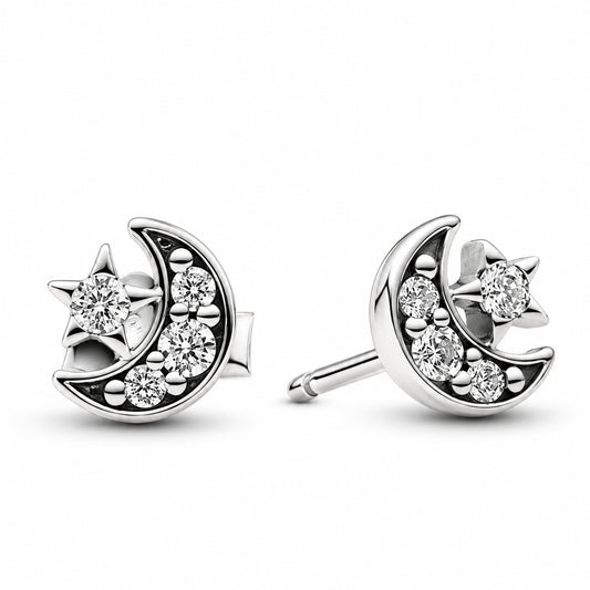 Dazzling Sparkling Moon & Star Stud Earrings