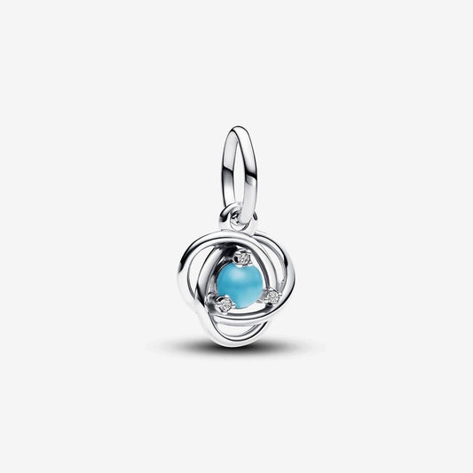 December Turquoise Blue Eternity Circle Dangle Charm Hallmarked S925 Sterling Silver