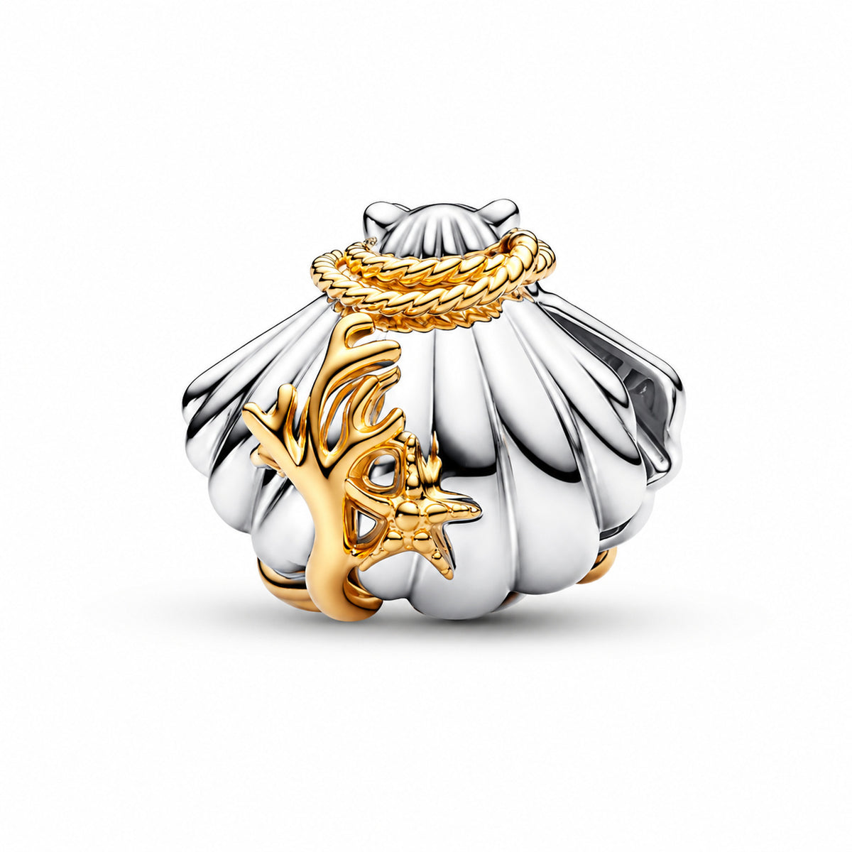 Disney Princesses Ariel Shell Two-Tone Charm Hallmarked S925 Sterling Silver