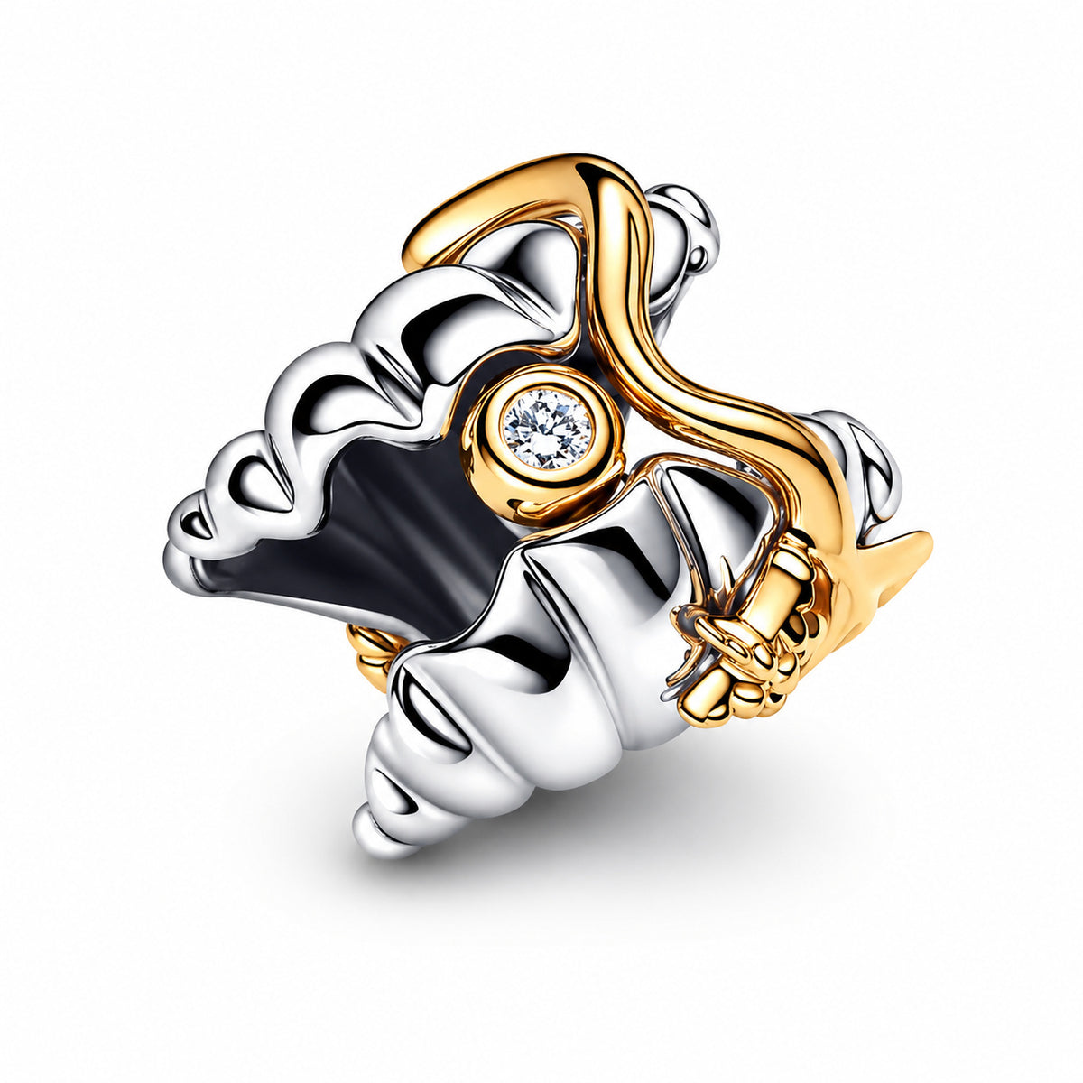 Disney Princesses Ariel Shell Two-Tone Charm Hallmarked S925 Sterling Silver