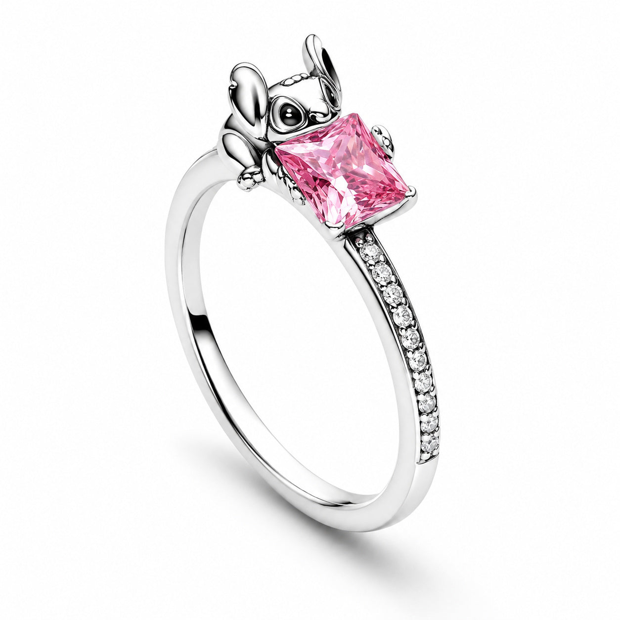 Disney Stitch & Pink Stone Sterling Silver Ring