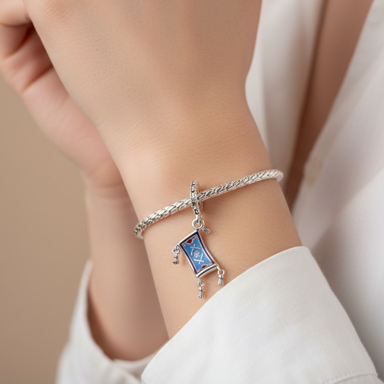 Disney Aladdin Magic Carpet Dangle Charm Hallmarked S925 Sterling Silver