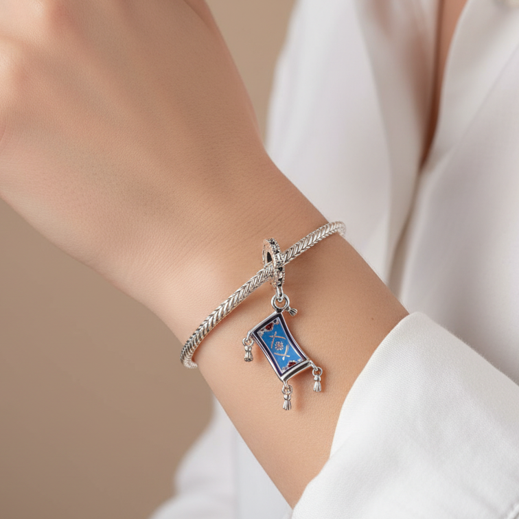 Disney Aladdin Magic Carpet Dangle Charm Hallmarked S925 Sterling Silver