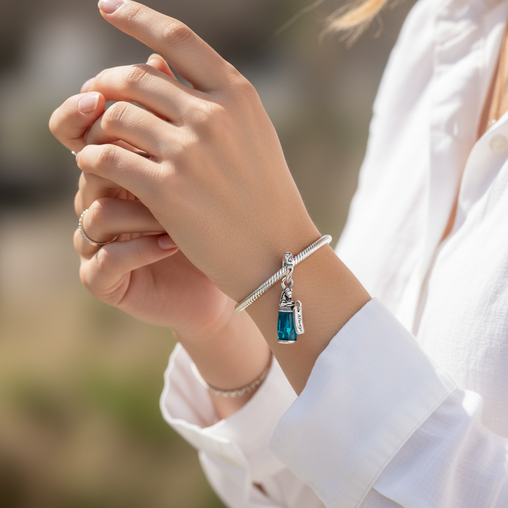 Disney Alice in Wonderland Drink Me Dangle Charm Hallmarked S925 Sterling Silver