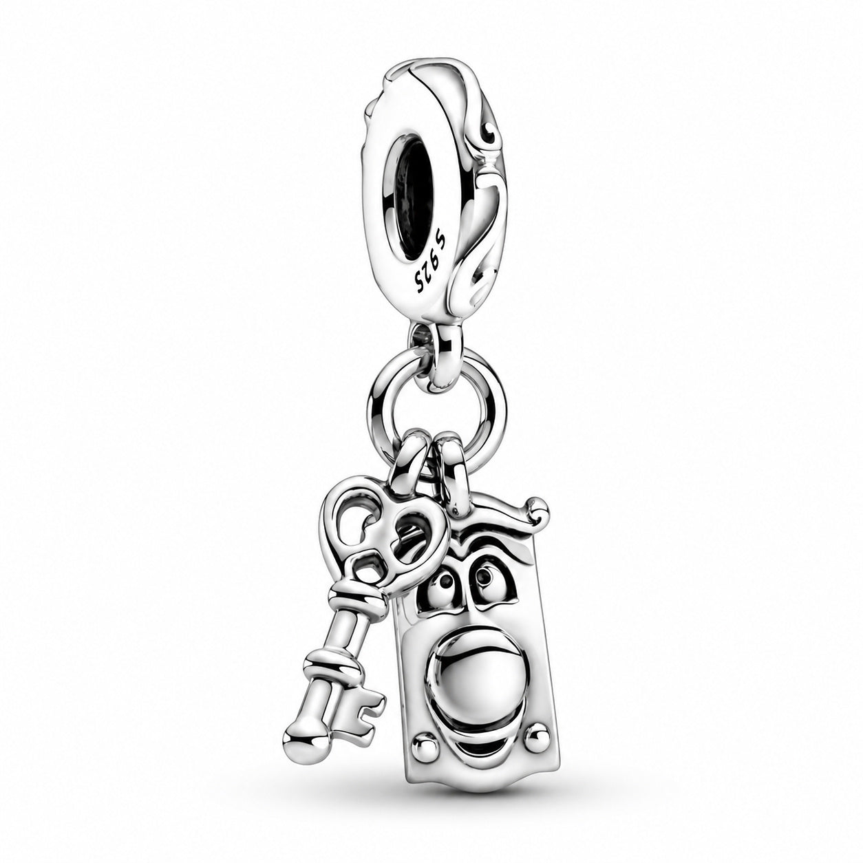Disney Alice in Wonderland Key & Door Knob Dangle Charm Hallmarked S925 Sterling Silver